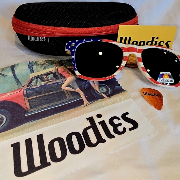 American Flag Frame Zebra Wood Polarized Sunglasses - Picture 1 of 9